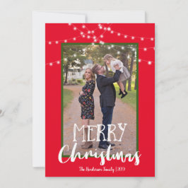 Cartão De Festividades String Luz Vermelha e Verde Foto Feliz Natal