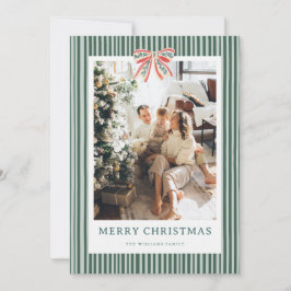 Cartão De Festividades Stripe Bow Vintage Christmas Photo Holiday Card