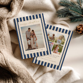 Cartão De Festividades Striped and Scalloped Christmas Card with Photo