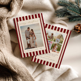 Cartão De Festividades Striped and Scalloped Christmas Card with Photo