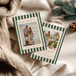 Cartão De Festividades Striped and Scalloped Christmas Card with Photo