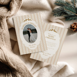 Cartão De Festividades Striped Christmas Card with Photo