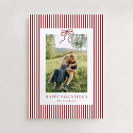 Cartão De Festividades Striped Red Bow Family Photo Valentine’s Day Card