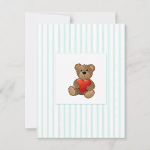 Cartão De Festividades Stripes Azuis - Urso de Teddy com Coração de Nam