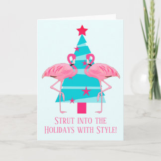 Cartão De Festividades Strut Into the Holidays with Style Flamingos