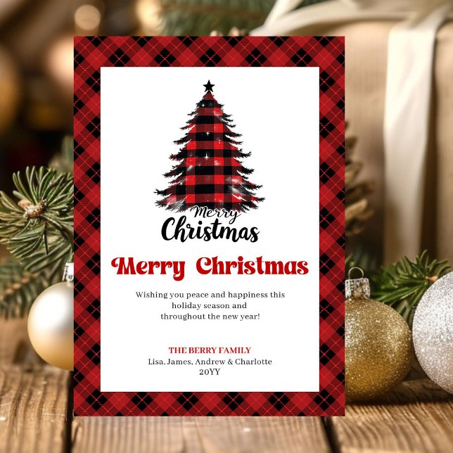 Cartão De Festividades Stylish Buffalo Check Christmas Greeting Card (Stylish Buffalo Check Christmas Greeting Card)