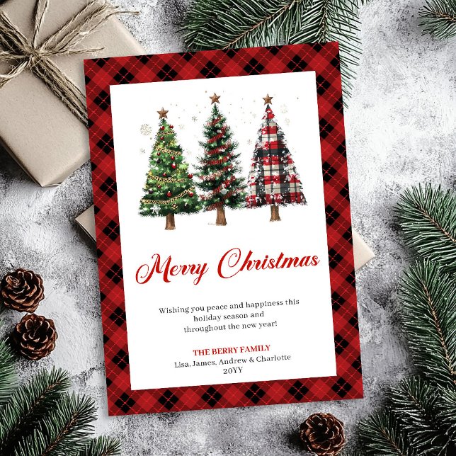 Cartão De Festividades Stylish Buffalo Plaid Christmas Tree Holiday Card (Stylish Buffalo Plaid Christmas Tree Holiday Card)