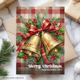 Cartão De Festividades Stylish Christmas bells classic holly berries card