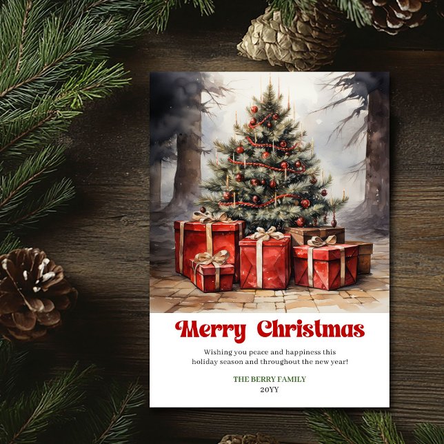 Cartão De Festividades Stylish rustic Christmas scene classic greeting  (Stylish rustic Christmas scene classic greeting card)
