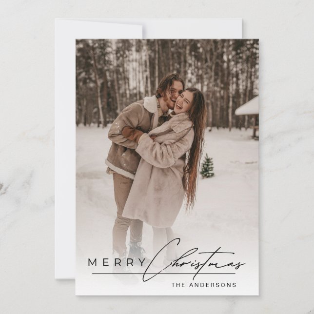 Cartão De Festividades Stylish Script Elegant Photo Red Merry Christmas  (Frente)