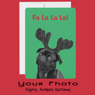 Cartão De Festividades Sua Foto de Pug com Chifres Digitais Verdes