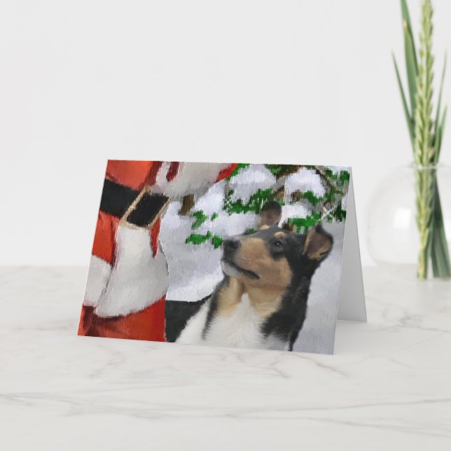 Cartão De Festividades Suave presentes de Natal Collie (Frente)