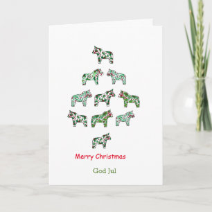 Cartão De Festividades Sueco e Inglês Dala Horse Christmas Tree Card