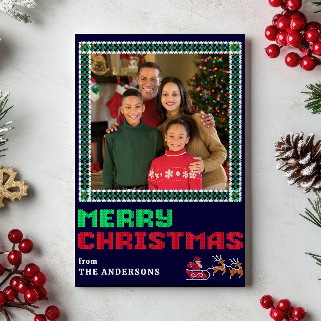 Cartão De Festividades Suéter de Knited Xmas Patterno Feliz Foto de Natal (Criador carregado)