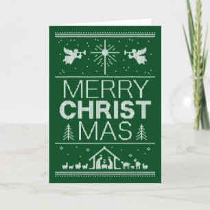 Cartão De Festividades Suéter de Natal Feio - Cristão - Verde
