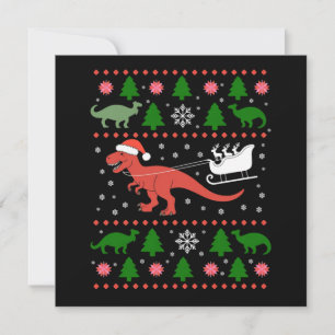 Cartão De Festividades Suéter feio de Natal de dinossauro Dino T-rex
