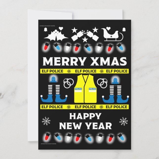 Cartão De Festividades Suéter feio de Natal para oficial de polícia   (Frente)