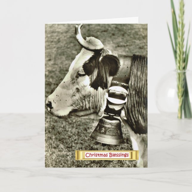 Cartão De Festividades Suiça, vaca com sino de vaca (Frente)