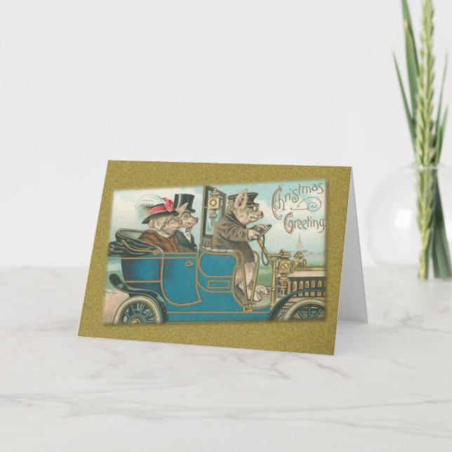 Cartão De Festividades Suínos saudáveis de Natal (Frente)