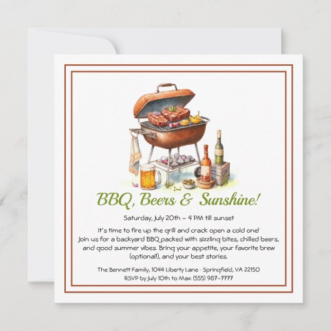 Cartão De Festividades Summer BBQ & Beer Party Invitation – Backyard Cook (Frente)