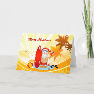 Cartão De Festividades Summer Surfing Santa