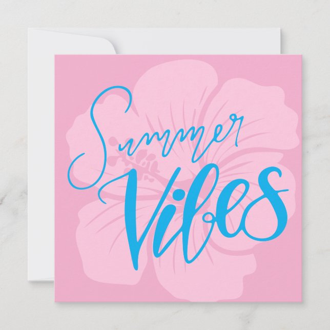 Cartão De Festividades Summer Vibes with Hibiscus Flower – Pink and Blue (Frente)