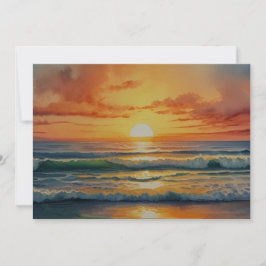 Cartão De Festividades Sunset Sunrise Ocean Beach Colorida Watercolor Art