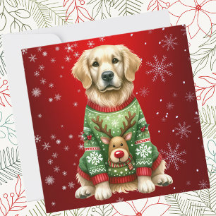 Cartão De Festividades Suor De Natal De Retriever De ouro Em Vermelho