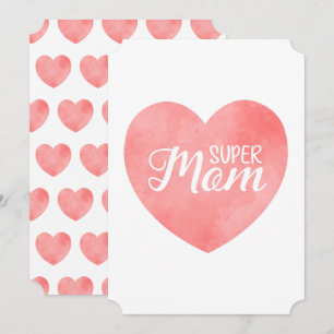 Cartão De Festividades Super Mãe texto em coração rosa, design do dia das