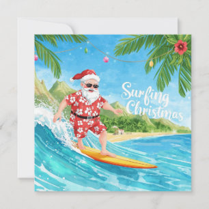 Cartão De Festividades Surfando o Natal no Havaí Férias Tropicais de Papa
