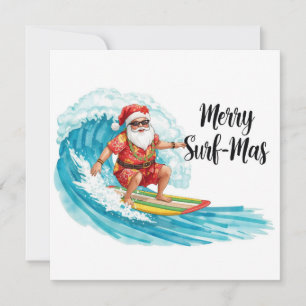 Cartão De Festividades Surfando o Natal no Havaí Férias Tropicais de Papa