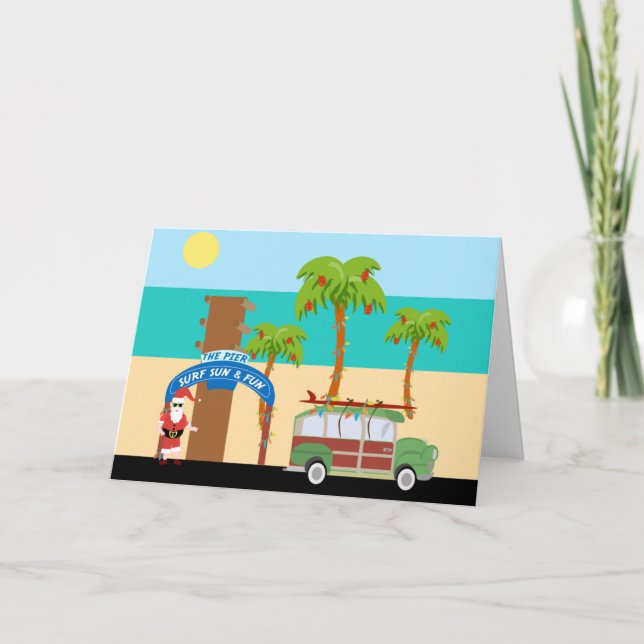 Cartão De Festividades Surfe de Natal (Frente)