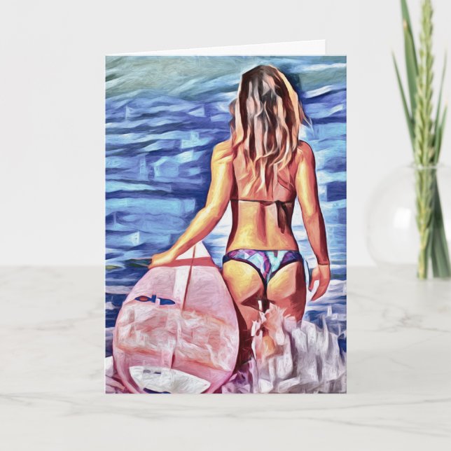 CARTÃO DE FESTIVIDADES SURFER GIRL BIKINI G-STRING BLANK CARD (Frente)