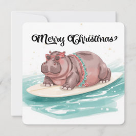 Cartão De Festividades Surfing Hippo Bikini Christmas 