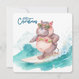 Cartão De Festividades Surfing Hippo Bikini Christmas