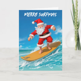 Cartão De Festividades Surfing no Natal do Papai Noel