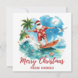 Cartão De Festividades Surfing Santa in Hawaii – Tropical Christmas