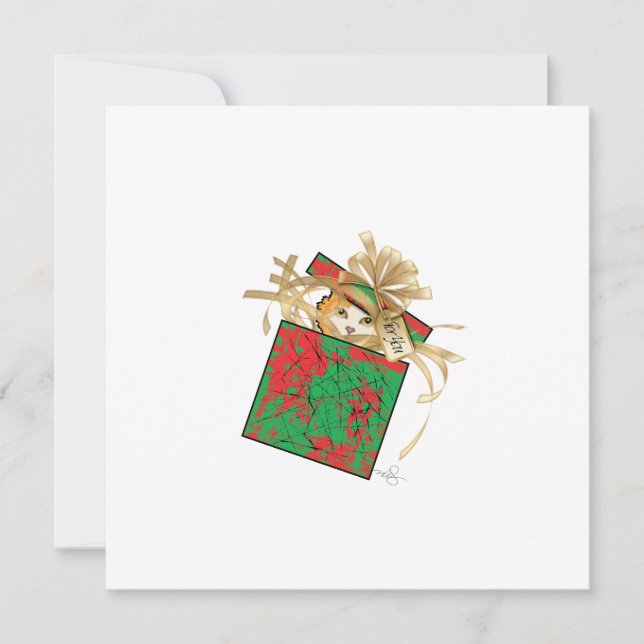 Cartão De Festividades Surpreendente de presentes de Natal de Gato Laranj (Frente)