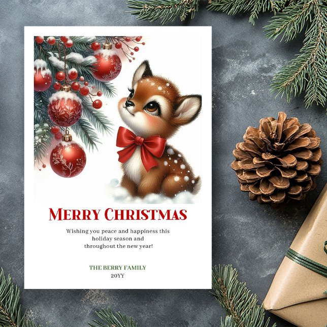 Cartão De Festividades Sweet baby deer winter scene snowy forest greeting (Sweet baby deer winter scene snowy forest greeting card)