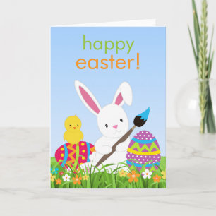 Cartão De Festividades Sweet Bunny Paint Easter Eggs Greeting Card