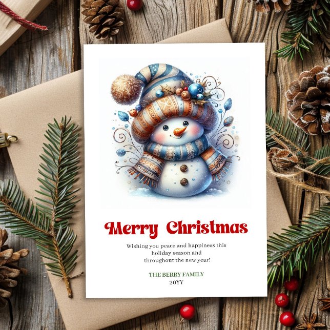 Cartão De Festividades Sweet digital cartoon snowman festive greeting (Sweet digital cartoon snowman festive greeting)
