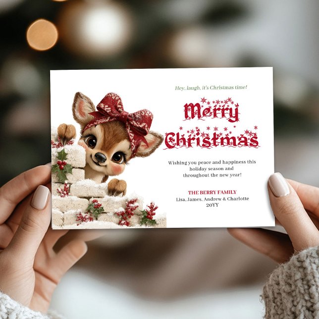 Cartão De Festividades Sweet holiday baby reindeer festive greeting card (Sweet holiday baby reindeer festive greeting card)