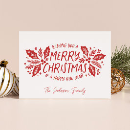 Cartão De Festividades Sweet Holly Greenery Vermelho Natal