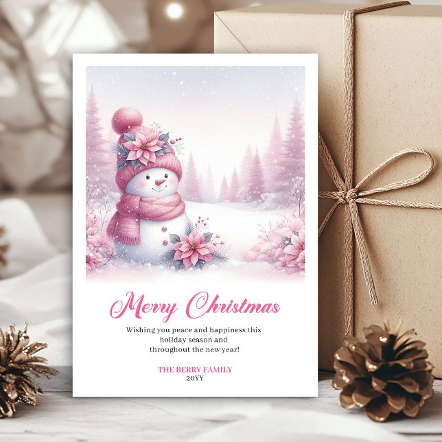 Cartão De Festividades Sweet Pink Snowman Printable Festive Scene Greetin (Sweet Pink Snowman Printable Festive Scene Greeting Card

)