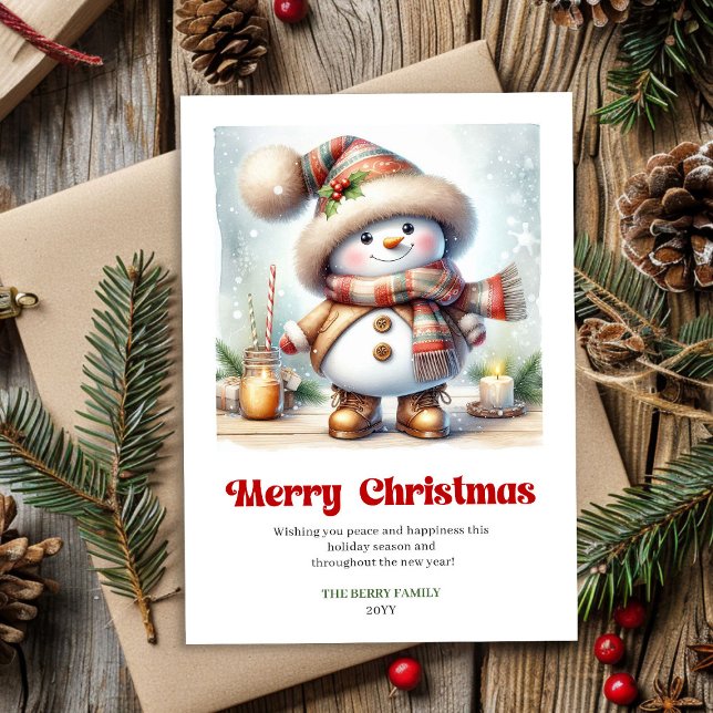 Cartão De Festividades Sweet printable Christmas snowman kids holiday  (Sweet printable Christmas snowman kids holiday card)