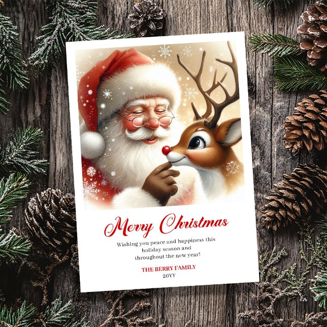 Cartão De Festividades Sweet Santa And Rudolph Illustration Christmas  (Sweet Santa And Rudolph Illustration Christmas Card)