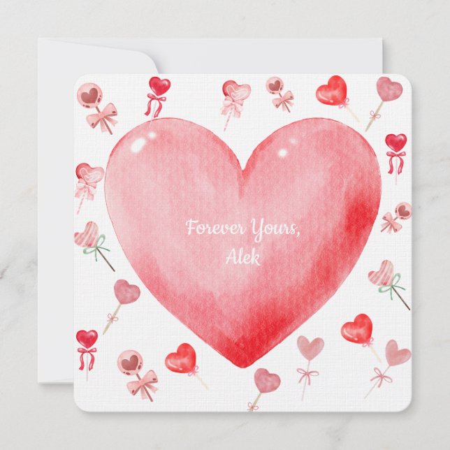 Cartão De Festividades Sweet Watercolor Heart Valentine Card (Frente)