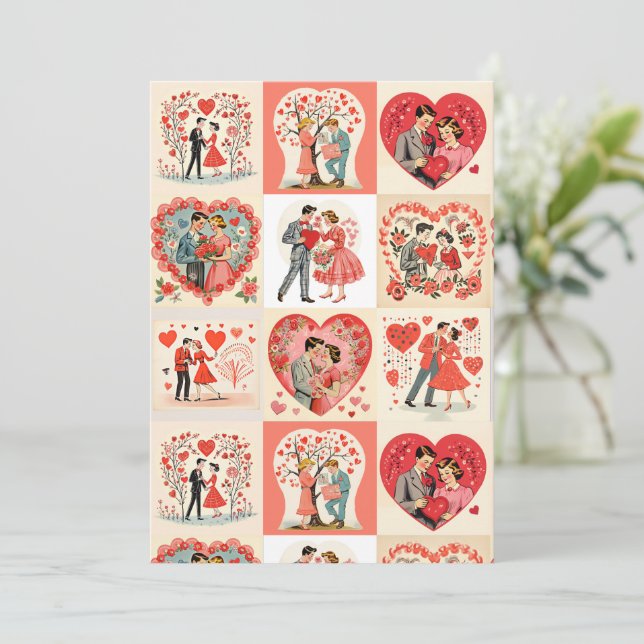 Cartão De Festividades Swingin' Sixties Valentine Patchwork (Em pé/Frente)