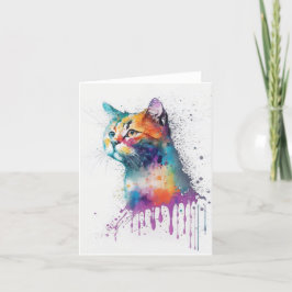 Cartão De Festividades Tabby Cat B Retrato em Aquarelas e Canetas
