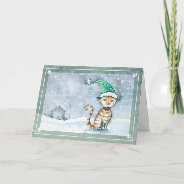 Cartão De Festividades Tabby Cat Holiday Card de Molly Harrison (Frente)